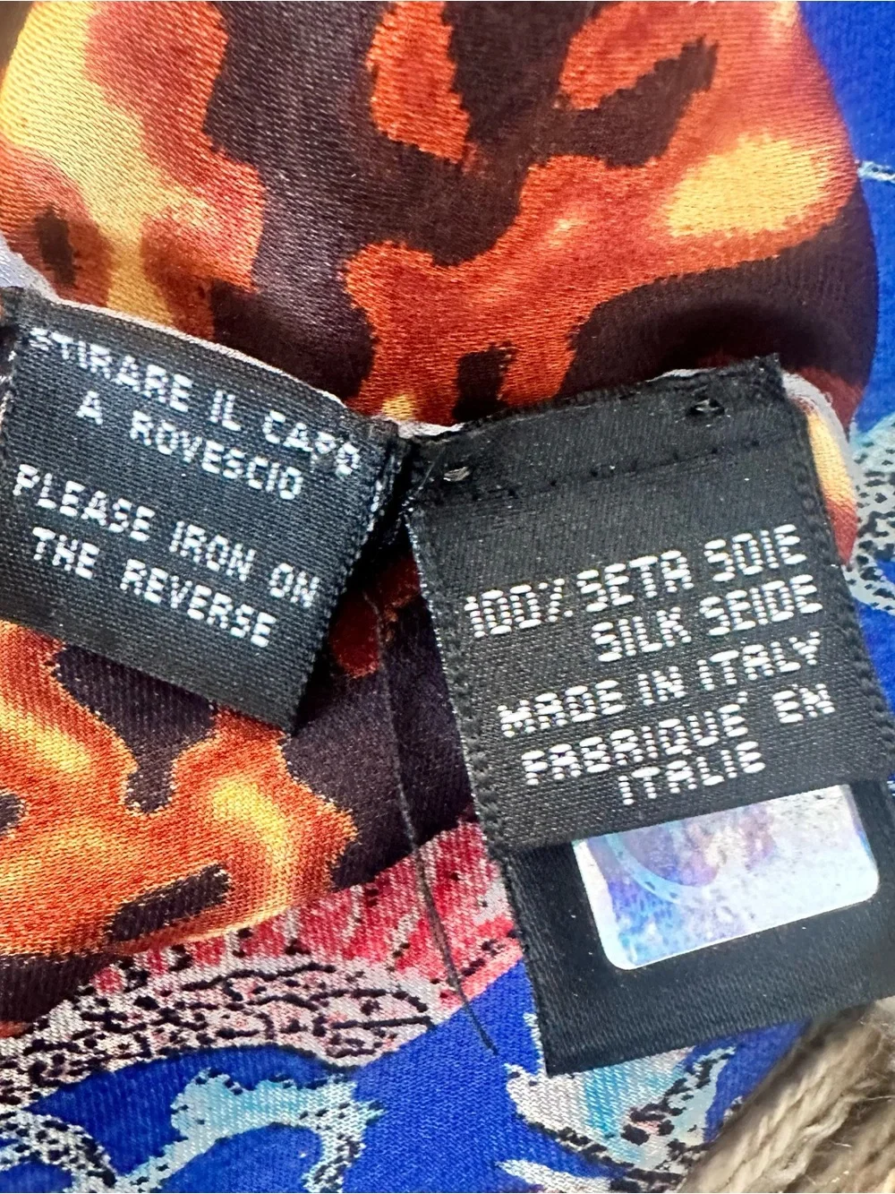 ROBERTO CAVALLI Blue Multicolor Ornate Silk Scarf